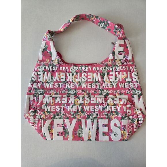 Robin Ruth Pink Fabric Floral Tote Bag Purse Zipper Close Key West - Picture 4 of 9